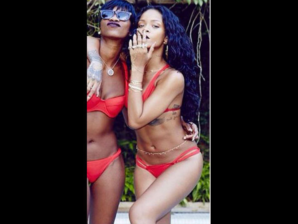 சிவப்பு நிற பிகினியில் ரிஹானா