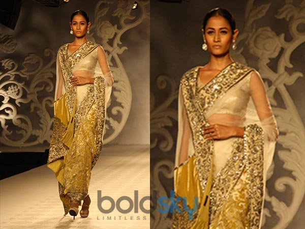 மஞ்சள் ஷேடு நெட்டட் புடவை